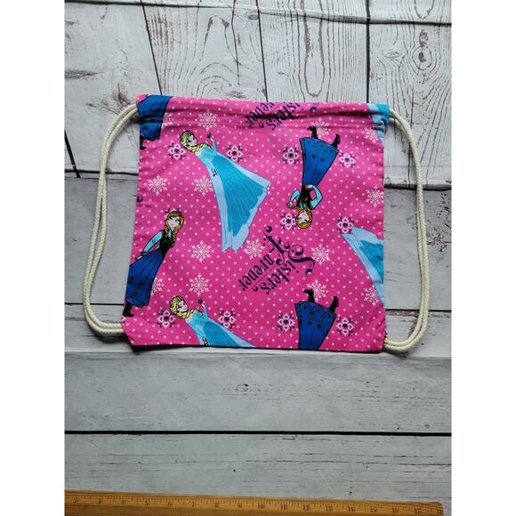 Handmade Kids Frozen Cotton Drawstring Bag Library Bag Travel Bag New - Picture 6 of 7